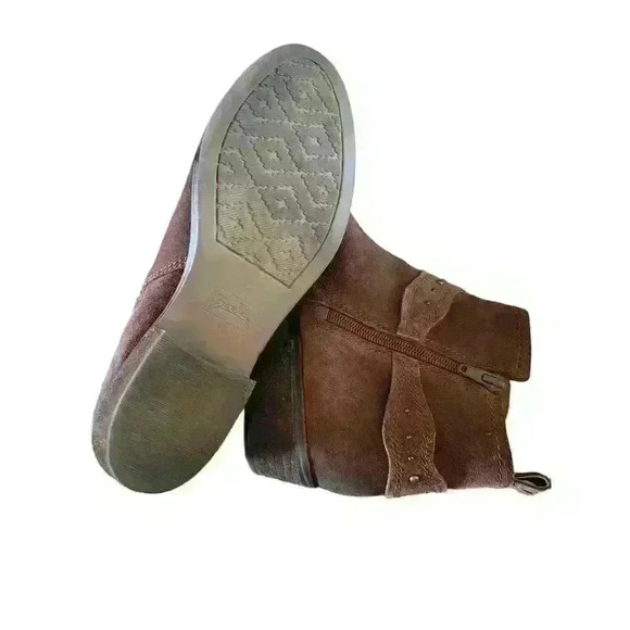 Zodiac Womens Suede Ankle Boots Side Zip Buckle Studded Low Heel Brown Size 11 - Picture 6 of 10